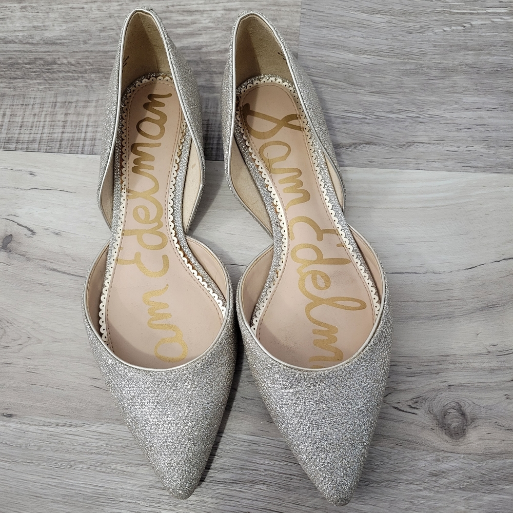 Sam Edelman Glitter Gold Pointed Toe Flats